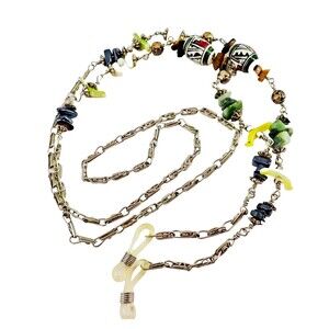 Sterling Silver Bead & Chain Fetish Eye Glass Lanyard Hopi Navajo Beads 35" Mint